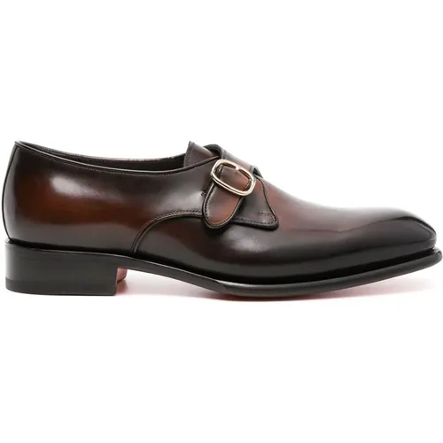 Leather monk strap shoes , male, Sizes: 7 UK, 10 UK, 8 1/2 UK, 9 UK, 9 1/2 UK, 8 UK - Santoni - Modalova