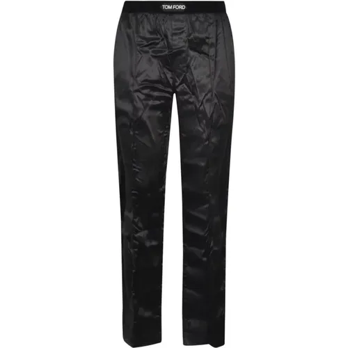 Schwarze Seiden-Pyjamahose mit Logo-Bund , Herren, Größe: L - Tom Ford - Modalova