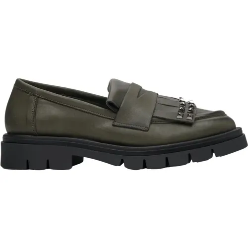 Damen Dunkelgrüne Loafer mit Verzierungen aus echtem italienischem Leder Er00113604 , Damen, Größe: 36 EU - Estro - Modalova