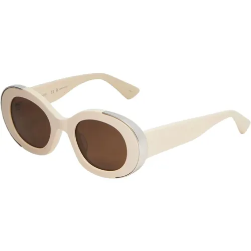 Oval Sunglasses with Silver Metal , female, Sizes: ONE SIZE - alexander mcqueen - Modalova