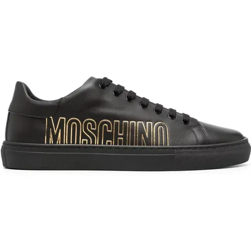 Schwarze Leder Casual Sneakers , Herren, Größe: 45 EU - Moschino - Modalova