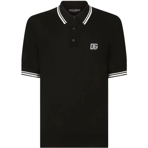 Logo Polo Shirt with Stripe Detailing , male, Sizes: XL - Dolce & Gabbana - Modalova