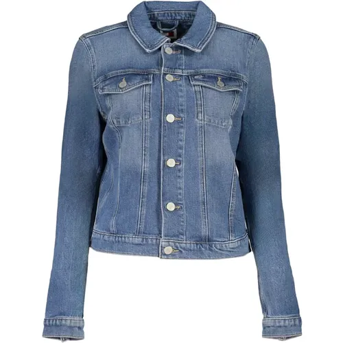 Blaue Jeansjacke mit Langen Ärmeln , Damen, Größe: M - Tommy Hilfiger - Modalova