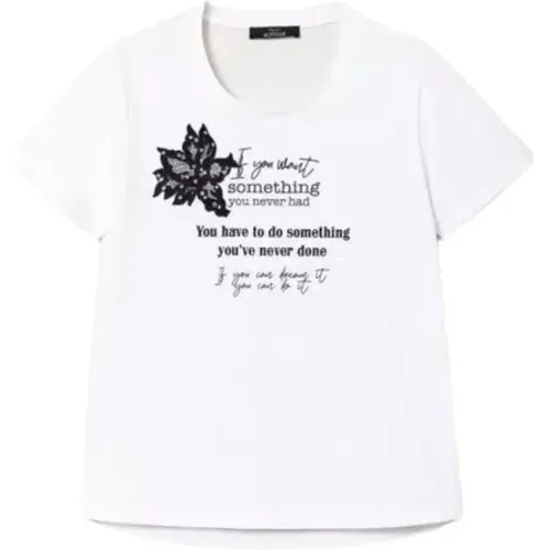 Handbesticktes Baumwoll-T-Shirt mit Kontrastdruck - Twinset - Modalova