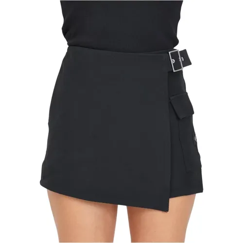 Schwarze Wrap Shorts mit Schnalldetail , Damen, Größe: M - Calvin Klein Jeans - Modalova