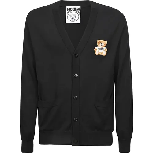 Schwarzer Baumwoll-Cardigan mit besticktem Bären , Herren, Größe: 2XL - Moschino - Modalova