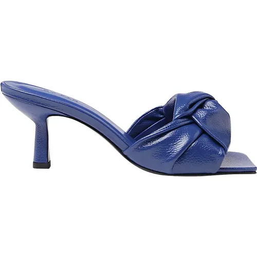 Blaue Leder Slip-On Sandalen mit Eckiger Spitze , Damen, Größe: 36 EU - By FAR - Modalova