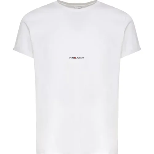 Weißes Logo Crew-Neck T-Shirt , Herren, Größe: 2XL - Saint Laurent - Modalova