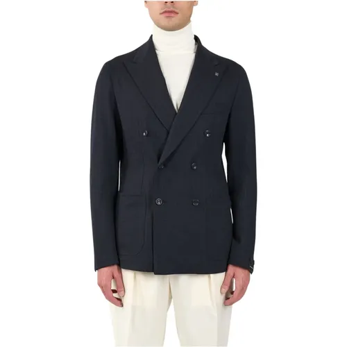 Double-breasted pinstripe jacket in jersey , male, Sizes: L, XL, M - Tagliatore - Modalova