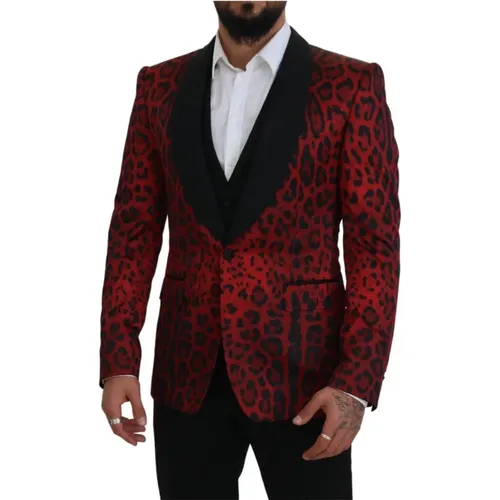 Roter Leopardenmuster Dreiteiliger Anzug - Dolce & Gabbana - Modalova