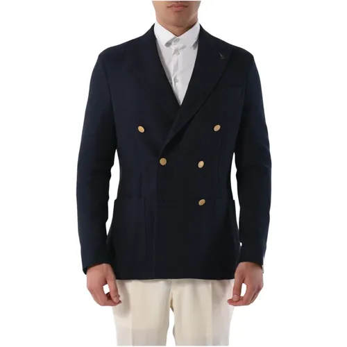 Double-breasted fabric jacket with details , male, Sizes: XL - Paoloni - Modalova