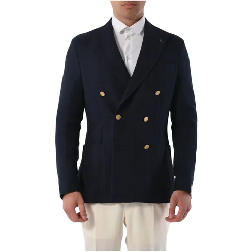 Double-breasted fabric jacket with details , male, Sizes: XL, L, M, 2XL - Paoloni - Modalova