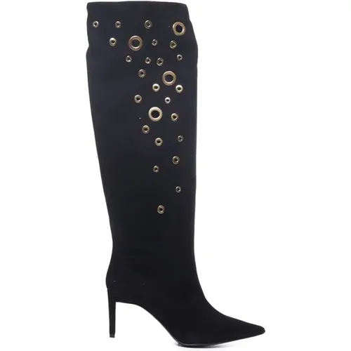 Schwarze spitze Stiefel mit Metallverzierung , Damen, Größe: 39 EU - pinko - Modalova