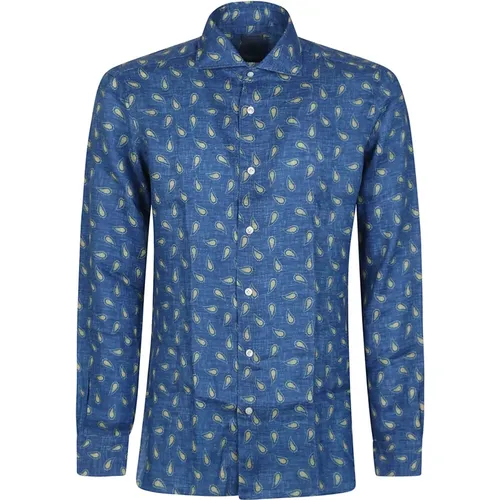 Blau/Gelb Neck Shirt , Herren, Größe: L - Barba Napoli - Modalova