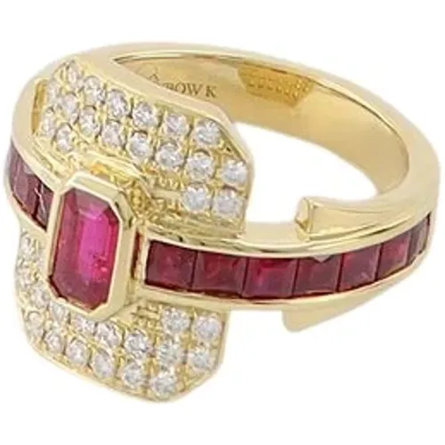 Art Deco Shield Ring Gold Rubies , female, Sizes: 45 MM - Rainbow K - Modalova