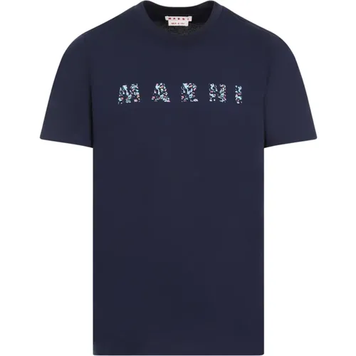 Blau Baumwoll T-shirt Ss24 , Herren, Größe: M - Marni - Modalova