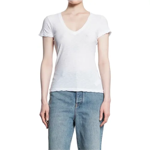 Weißes V-Ausschnitt Jersey T-Shirt , Damen, Größe: XS - James Perse - Modalova