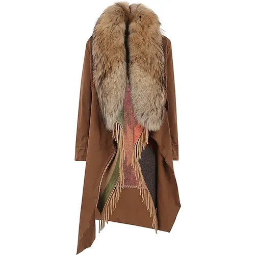 Camel Parka with Fur Collar , female, Sizes: S, XS, 2XS - bazar deluxe - Modalova