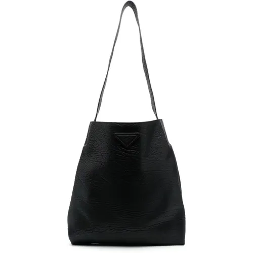 Leather Shoulder Bag with Triangle Patch , male, Sizes: ONE SIZE - Prada - Modalova