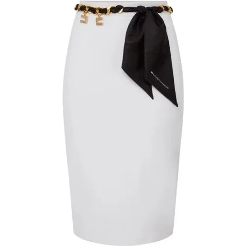 Chain Waist Midi Skirt with Scarf Belt , female, Sizes: L, M, S, XL - Elisabetta Franchi - Modalova