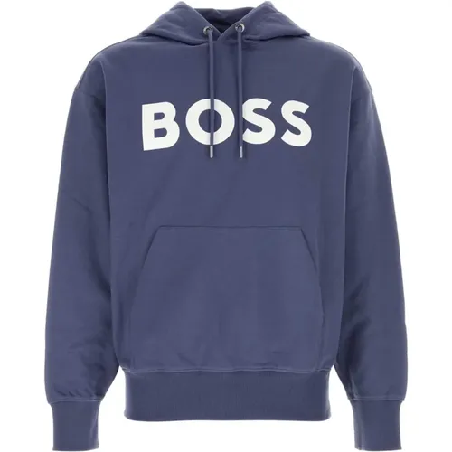 Blaues Baumwoll-Sweatshirt , Herren, Größe: M - Boss - Modalova