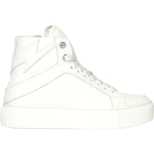 Hohe weiße Ledersneaker mit Blitzpatches , Damen, Größe: 39 EU - Zadig & Voltaire - Modalova