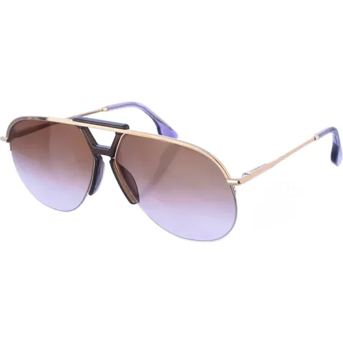 Metallrahmen Braun-Goldene Rechteckige Sonnenbrille,Rechteckige Sonnenbrille mit Metallrahmen Braun - Victoria Beckham - Modalova