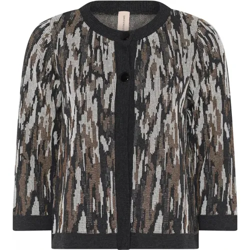 Jaquard Patterned Cardigan Charcoal , female, Sizes: 2XL, L, XL, M, S - Skovhuus - Modalova