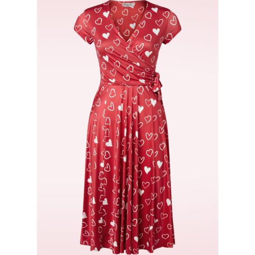 Robe portefeuille évasée motif coeurs Layla Hearts en et blanc - vintage chic for topvintage - Modalova