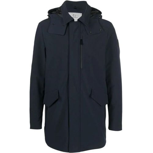 Navy Blue Feather Down Logo Jacket - Größe L - Woolrich - Modalova