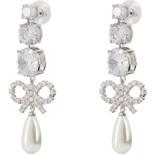 Ohrringe - Crystal Bow Pearl Earrings - Metal - Gr. unisize - in Silber - für Damen - self-portrait - Modalova