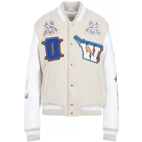 Beige Leather Thunderbolt Varsity Bomber Jacket - Größe 40 - Off-White - Modalova