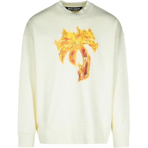 Burning Palm' Cream Cotton Sweatshirt - Größe L - Palm Angels - Modalova