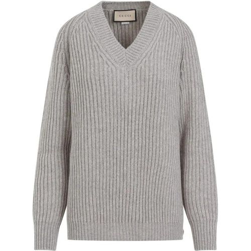 Warm Grey Ribbed Wool-Cashmere Sweater - Größe XS - Gucci - Modalova