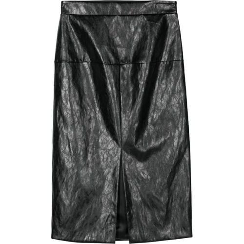 Black Faux Leather Crinkled Finish Mid-Calf Skirt - Größe 42 - schwarz - Federica Tosi - Modalova