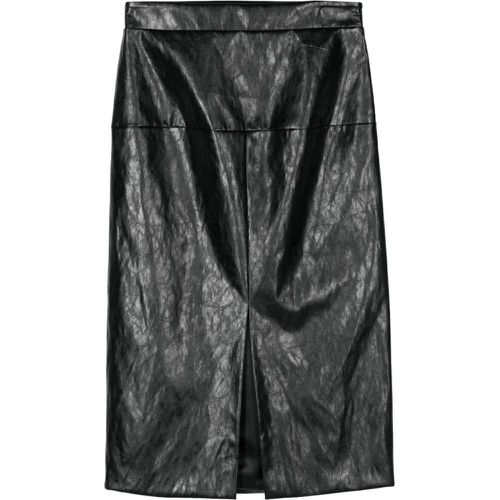 Black Faux Leather Crinkled Finish Mid-Calf Skirt - Größe 44 - Federica Tosi - Modalova