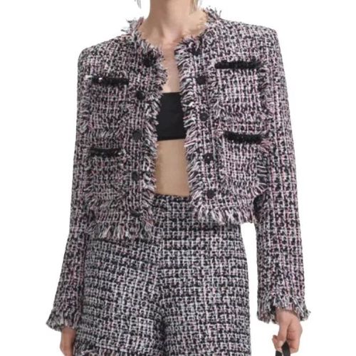 Black Fringed Boucle Jacket - Größe 10 - self-portrait - Modalova