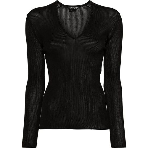 Sheer Fine-Ribbed Top - Größe M - Tom Ford - Modalova