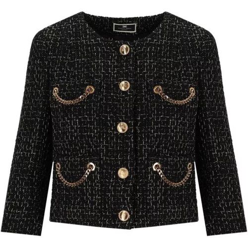 Black Tweed Short Jacket - Größe 44 - black - Elisabetta Franchi - Modalova