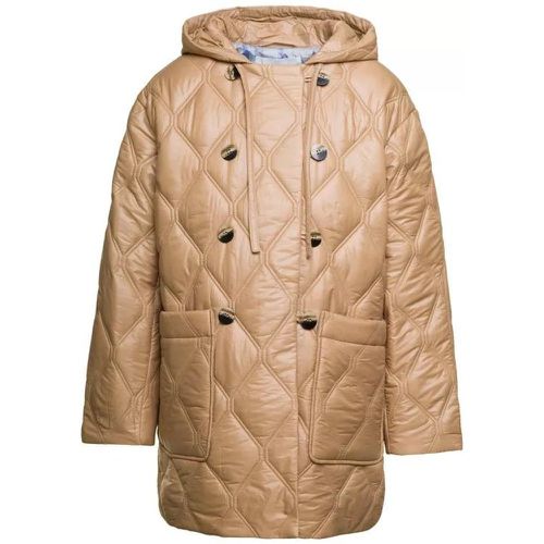 Beige Quilted Down Jacket With Hood In Recycled Ny - Größe 36 - brown - Ganni - Modalova