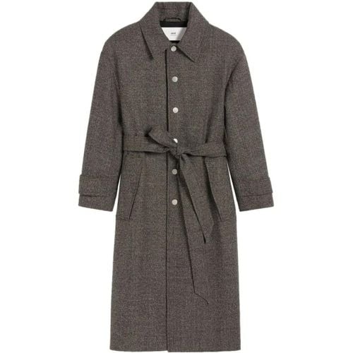 Grey Belted Coat - Größe 46 - AMI Paris - Modalova