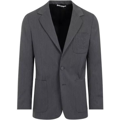 Monogram Pocket Light Grey Polyester Blazer - Größe 48 - Palm Angels - Modalova