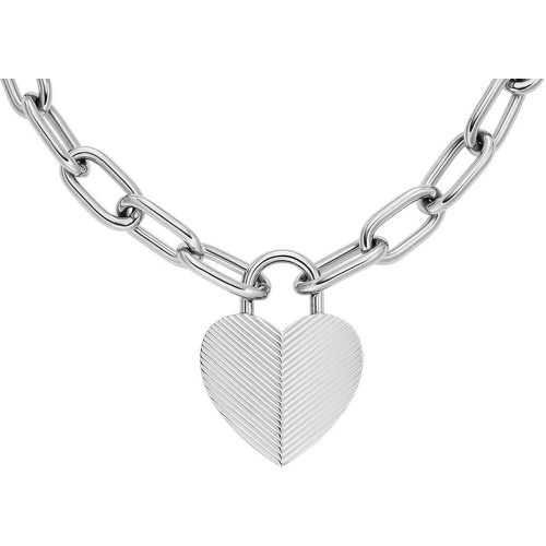 Halskette - Harlow Linear Texture Heart Stainless Steel Pendan - Gr. unisize - in Silber - für Damen - Fossil - Modalova