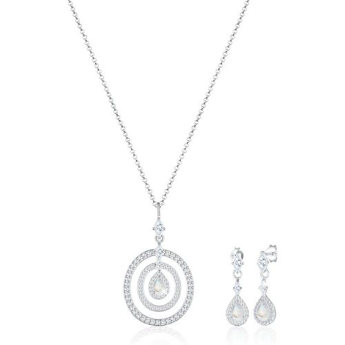 Halsketten - Schmuckset Kreis Geo Marquise Zirkonia Mondstein 9 - Gr. unisize - in Silber - für Damen - Elli - Modalova