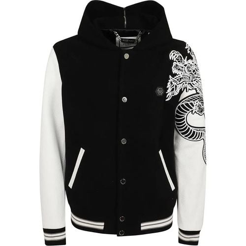 Ready To Wear Bomber With Leather Sleeves And Mono - Größe L - Philipp Plein - Modalova