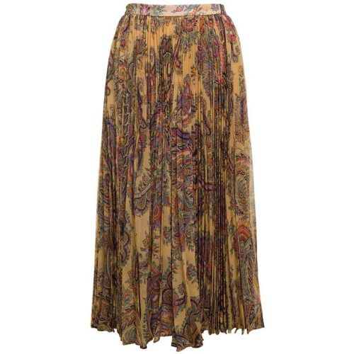 Maxi Multicolor Pleated Skirt With All-Over Paisle - Größe 40 - brown - ETRO - Modalova