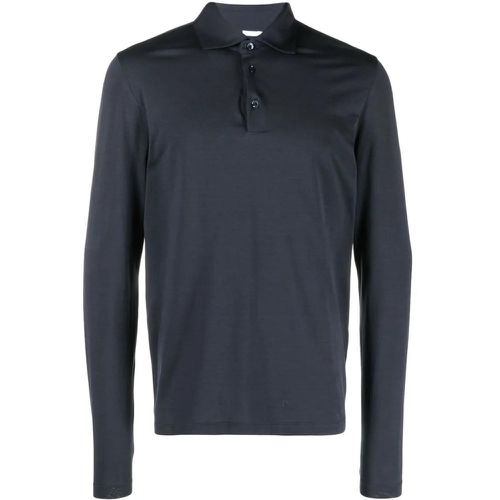 Tonal Long-Sleeve Polo Shirt - Größe 52 - blau - Malo - Modalova