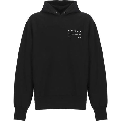 Black Cotton Hoodie With Print - Größe L - schwarz - Hogan - Modalova