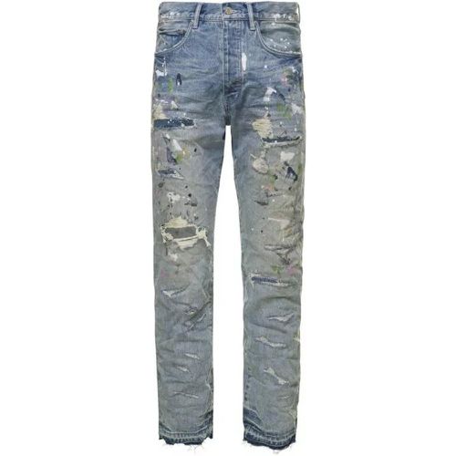 Light Blue Wrinkled Jeans With Rips And Paint Stai - Größe 31 - blue - Purple Brand - Modalova