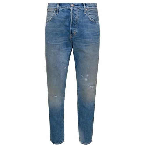 Light Blue 5-Pocket Style Jeans With Rips And Logo - Größe 31 - blue - Tom Ford - Modalova